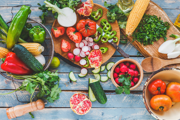 fruits-vegetables-cutting-board-healthy-food